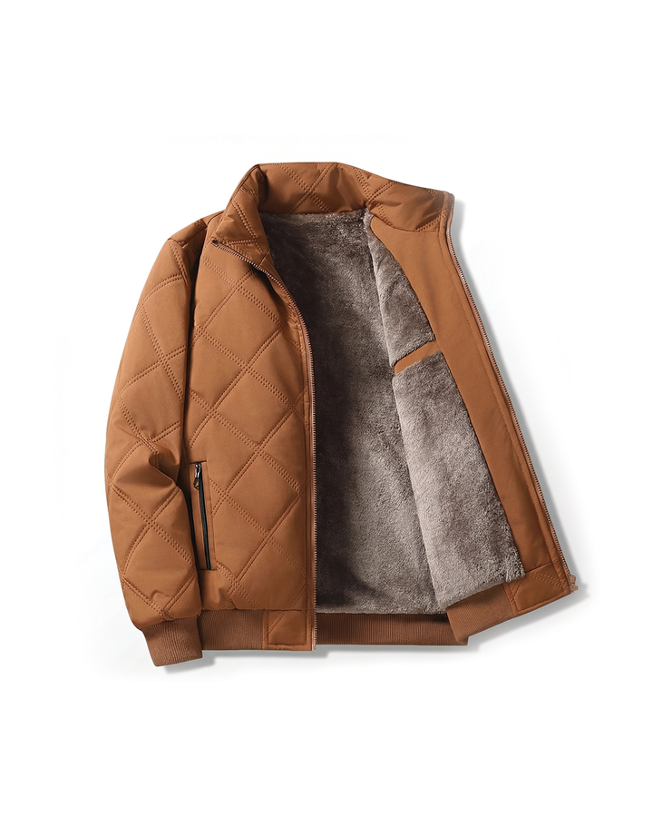 Men's Fleece-Lined Quilted Winter Jacket with Stand Collar