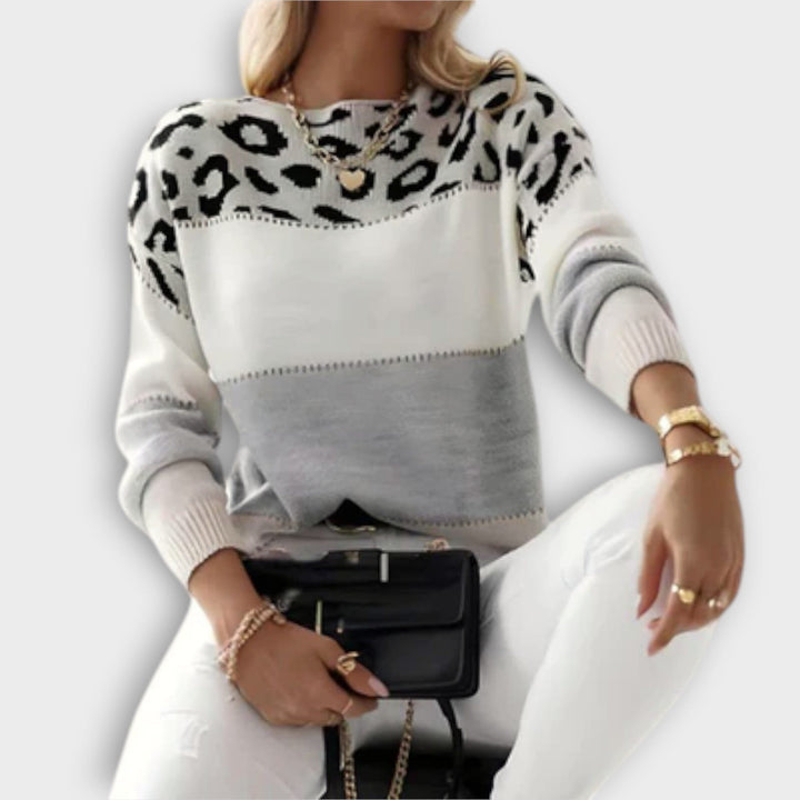 Women's Leopard Print Colorblock Knit Sweater