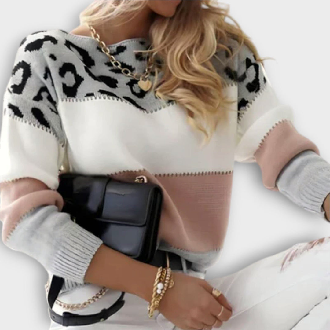 Women's Leopard Print Colorblock Knit Sweater