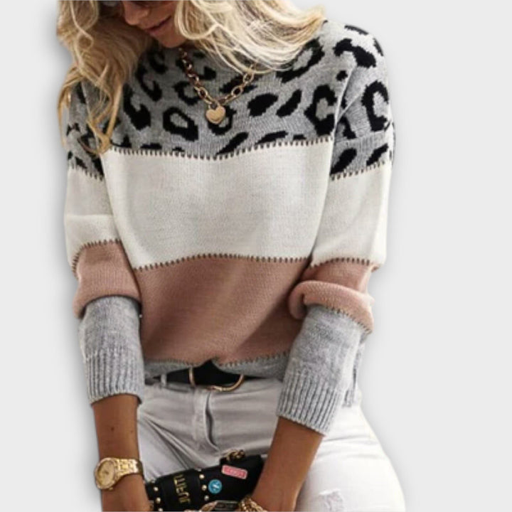 Women's Leopard Print Colorblock Knit Sweater