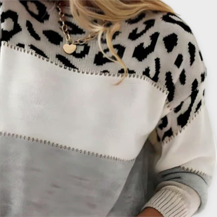 Women's Leopard Print Colorblock Knit Sweater