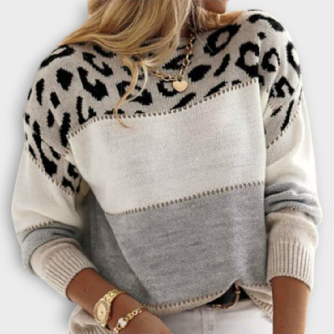 Women's Leopard Print Colorblock Knit Sweater