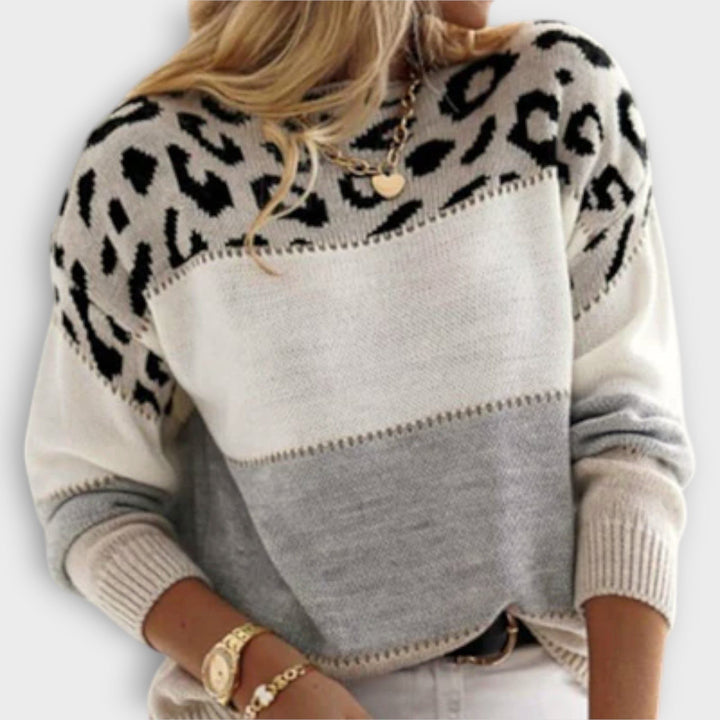 Women's Leopard Print Colorblock Knit Sweater