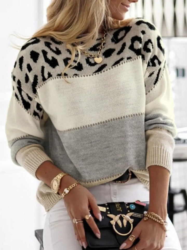Women's Leopard Print Colorblock Knit Sweater