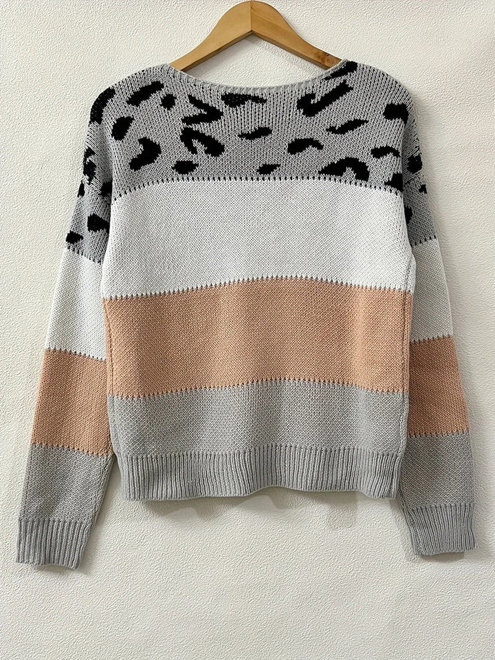 Women's Leopard Print Colorblock Knit Sweater