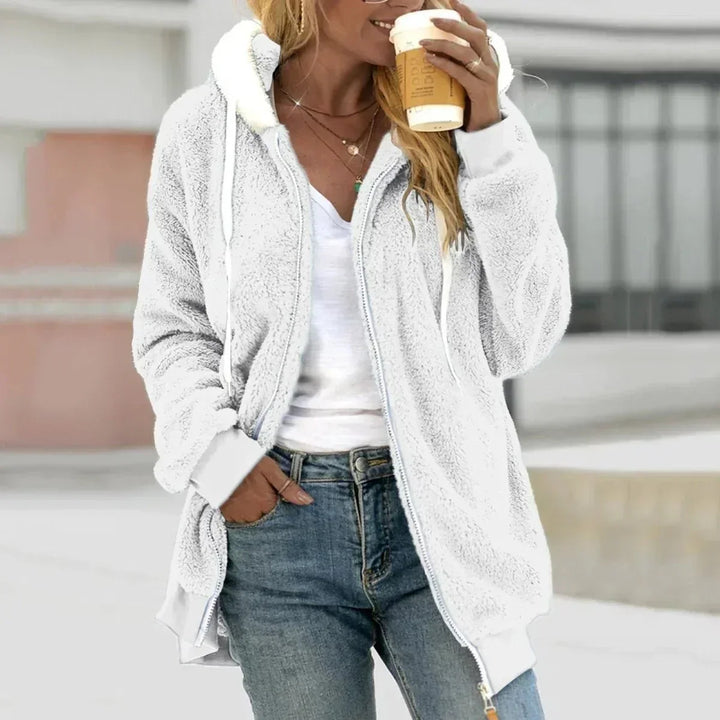 Women's Sherpa Hooded Zip-Up Jacket with Drawstring Hood