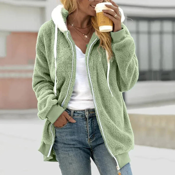 Women's Sherpa Hooded Zip-Up Jacket with Drawstring Hood