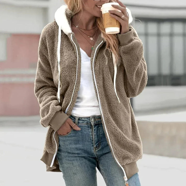 Women's Sherpa Hooded Zip-Up Jacket with Drawstring Hood