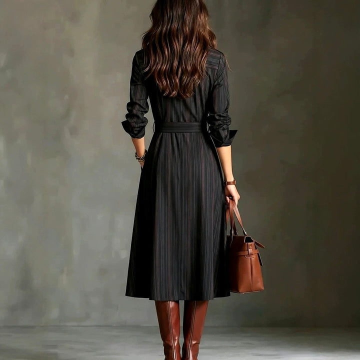 Women's Striped Belted Shirt Dress