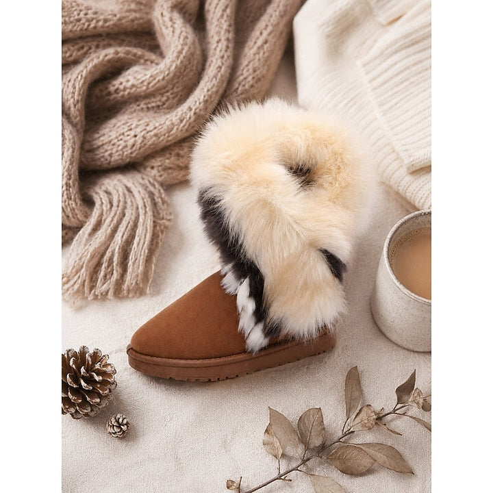Women's Fur Trim Pull-On Snow Boots with Grippy Sole