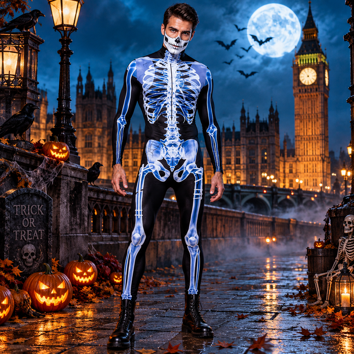 Men's Skeleton Halloween Costume Jumpsuit