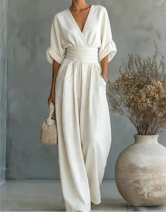 Elegant Wide Leg V Neck Jumpsuit