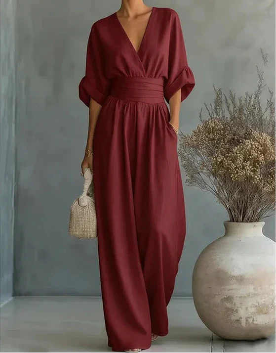 Elegant Wide Leg V Neck Jumpsuit