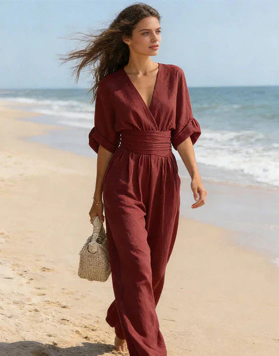 Elegant Wide Leg V Neck Jumpsuit
