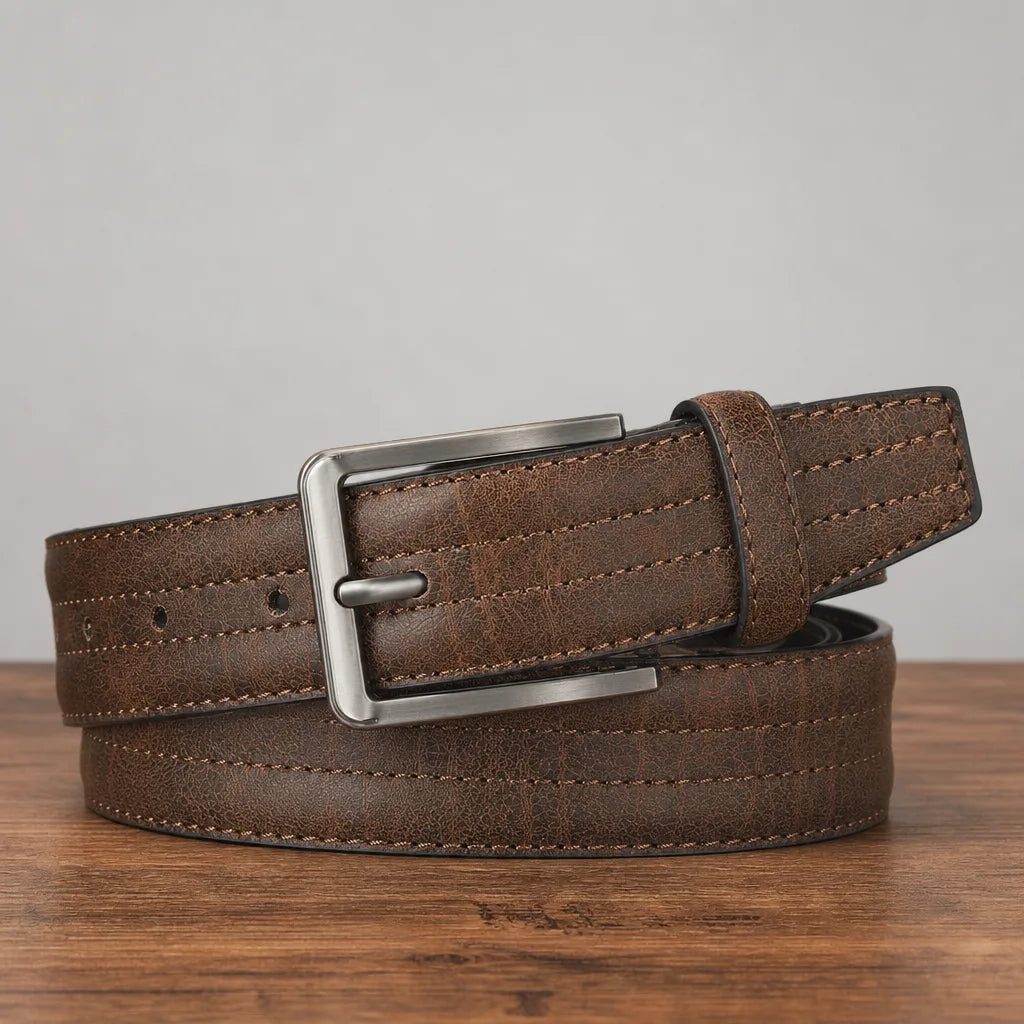 Men's Stitched Belt with Gunmetal Buckle