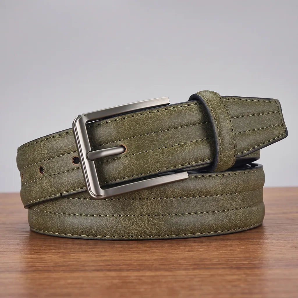 Men's Stitched Belt with Gunmetal Buckle