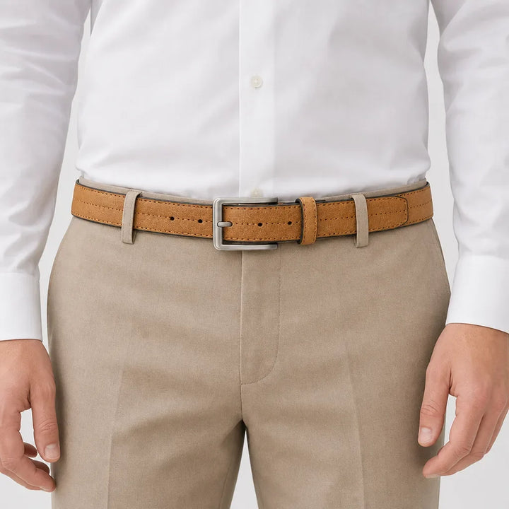 Men's Stitched Belt with Gunmetal Buckle