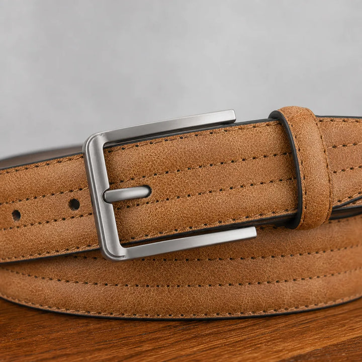 Men's Stitched Belt with Gunmetal Buckle