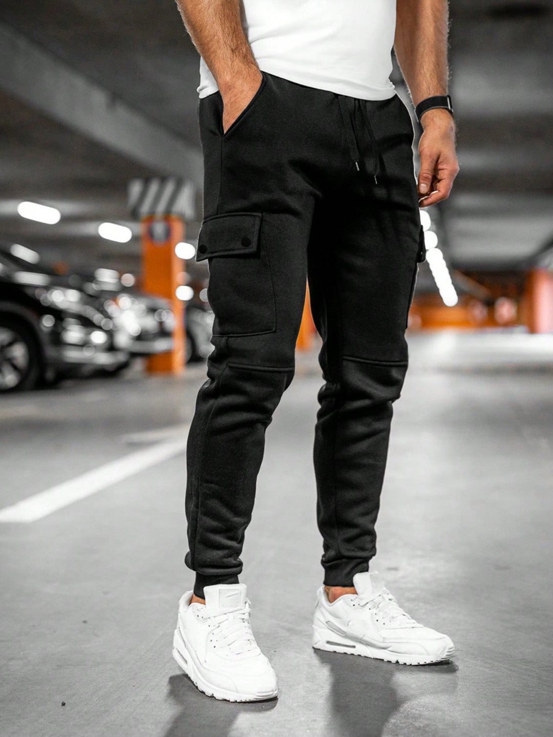 Men's Tapered Cargo Jogger Pants with Drawstring Waist