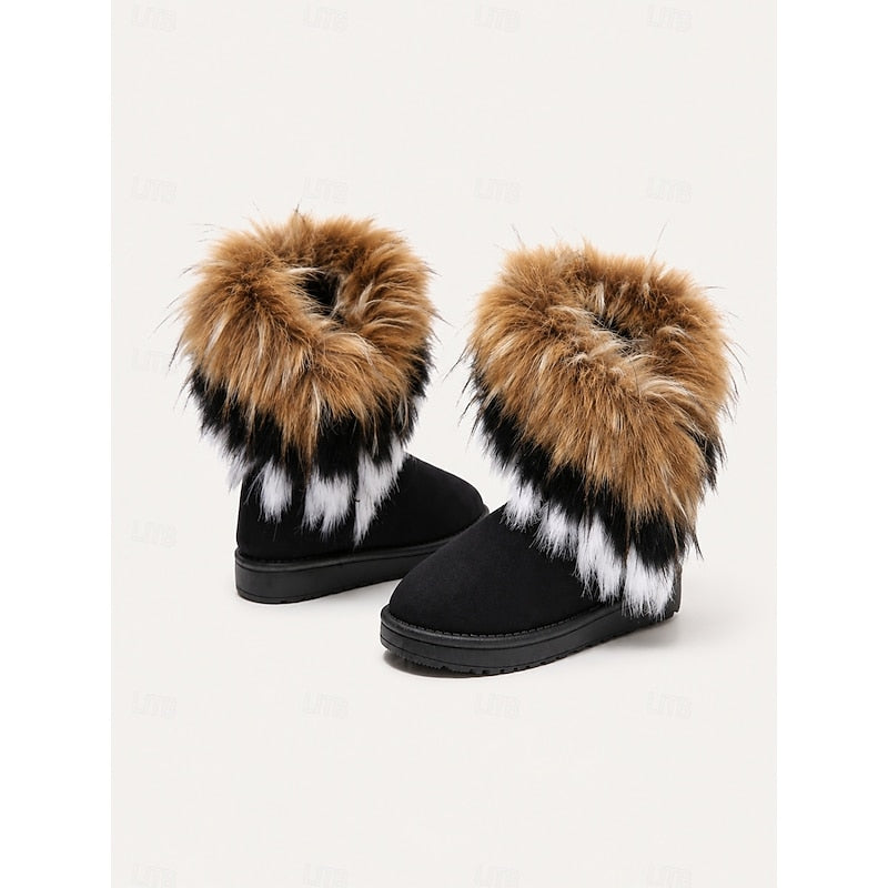 Women's Fur Trim Pull-On Snow Boots with Grippy Sole