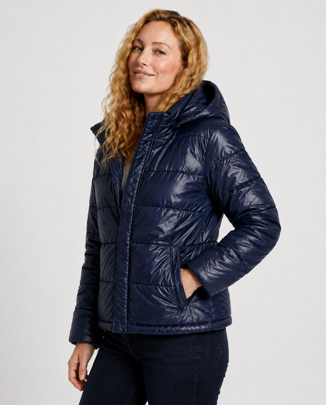 Women's Glossy Puffer Jacket with Hood