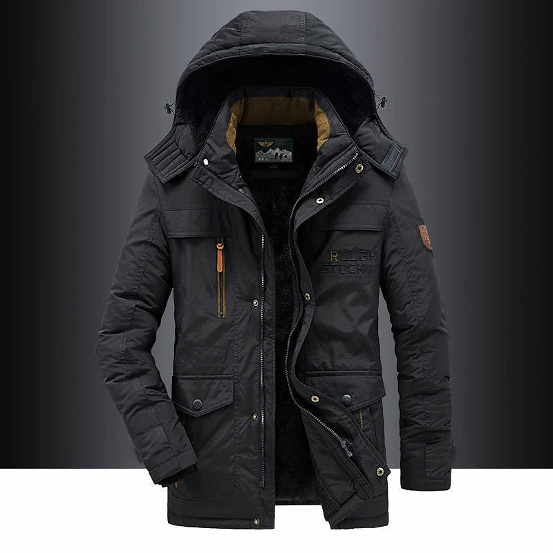 Men's Fleece-Lined Parka Jacket with Hood