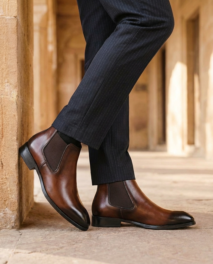 Men's Leather Chelsea Boots Slip On Classic Fit