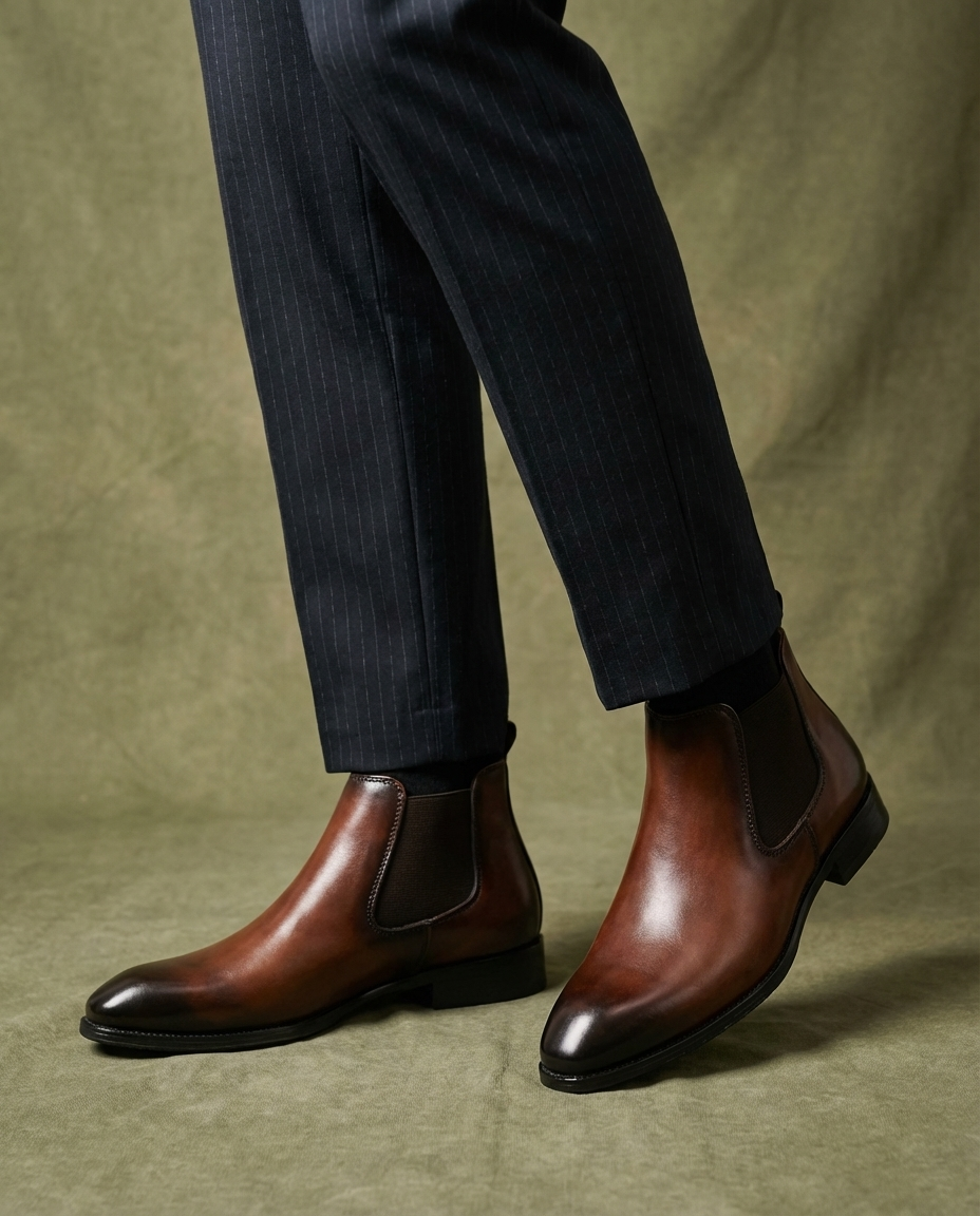 Men's Leather Chelsea Boots Slip On Classic Fit