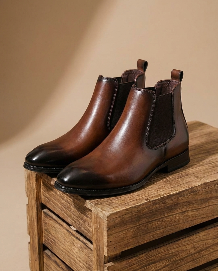 Men's Leather Chelsea Boots Slip On Classic Fit