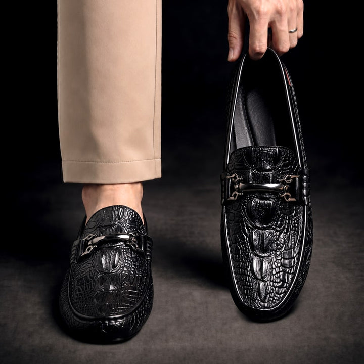 Men's Croc-Embossed Leather Loafers with Bit Buckle