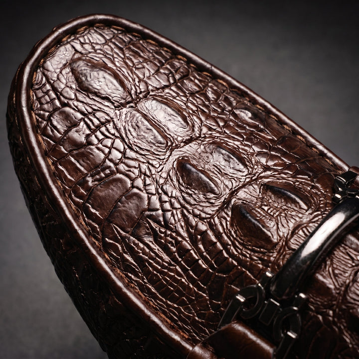 Men's Croc-Embossed Leather Loafers with Bit Buckle