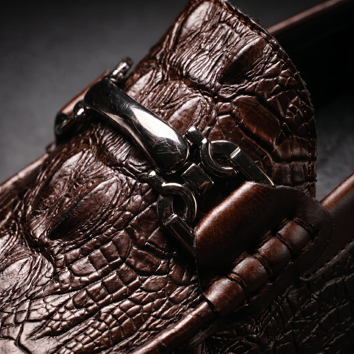 Men's Croc-Embossed Leather Loafers with Bit Buckle