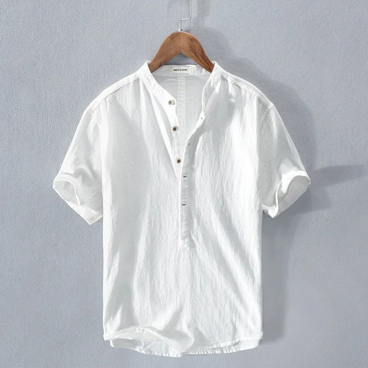 Men's Linen Grandad Collar Half-Button Shirt