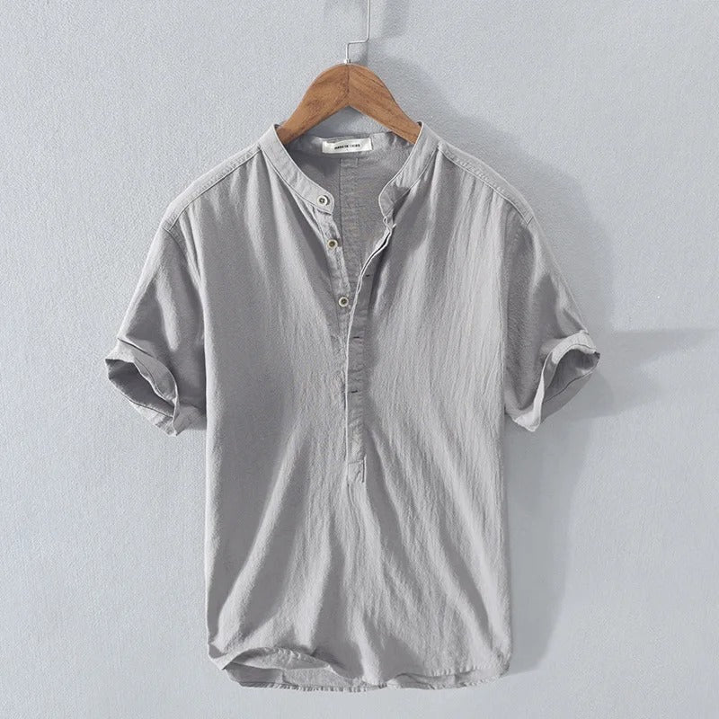Men's Linen Grandad Collar Half-Button Shirt