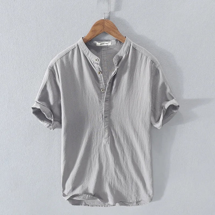Men's Linen Grandad Collar Half-Button Shirt
