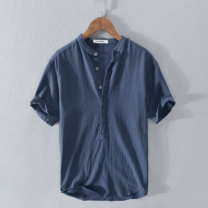 Men's Linen Grandad Collar Half-Button Shirt