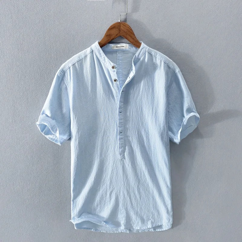 Men's Linen Grandad Collar Half-Button Shirt