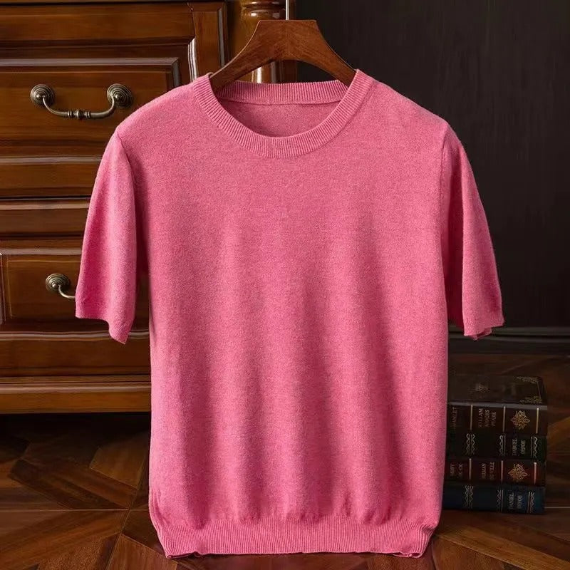 Men's Ribbed Knit Short Sleeve Sweater