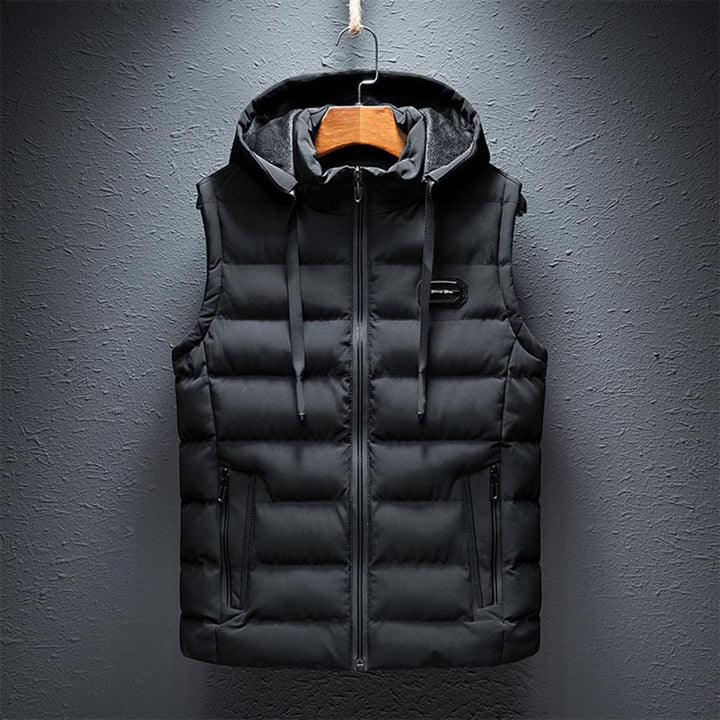 Men's Hooded Puffer Vest with Zip Pockets