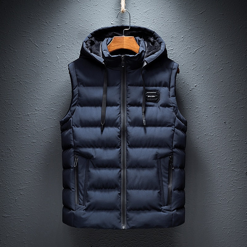 Men's Hooded Puffer Vest with Zip Pockets