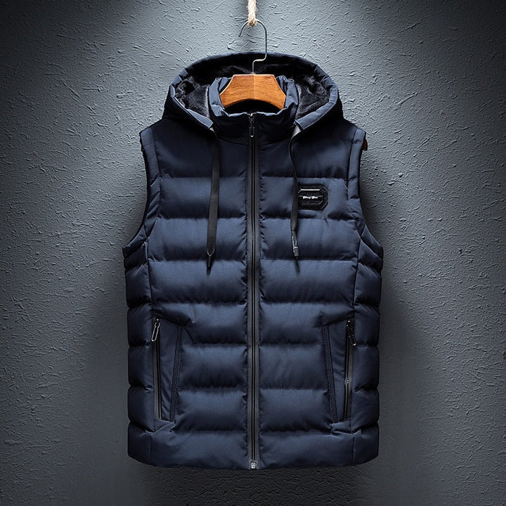 Men's Hooded Puffer Vest with Zip Pockets