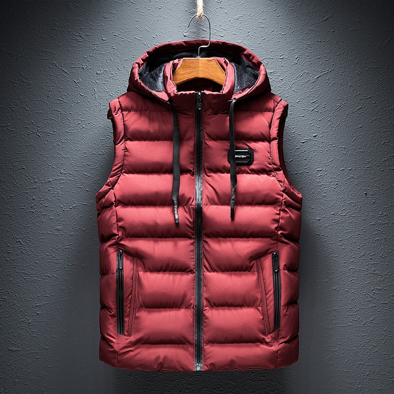 Men's Hooded Puffer Vest with Zip Pockets