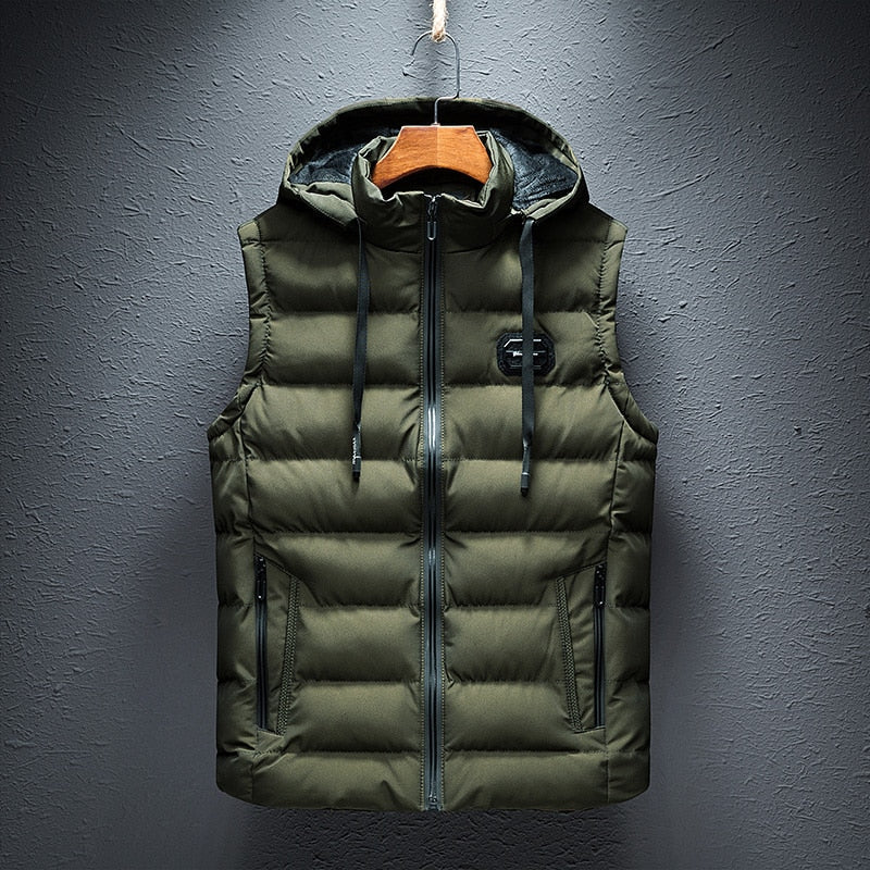 Men's Hooded Puffer Vest with Zip Pockets