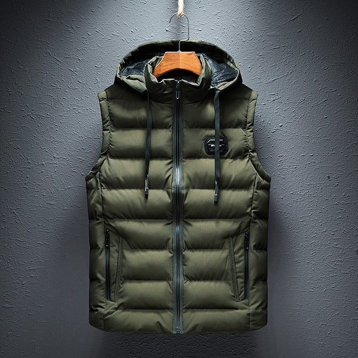 Men's Hooded Puffer Vest with Zip Pockets