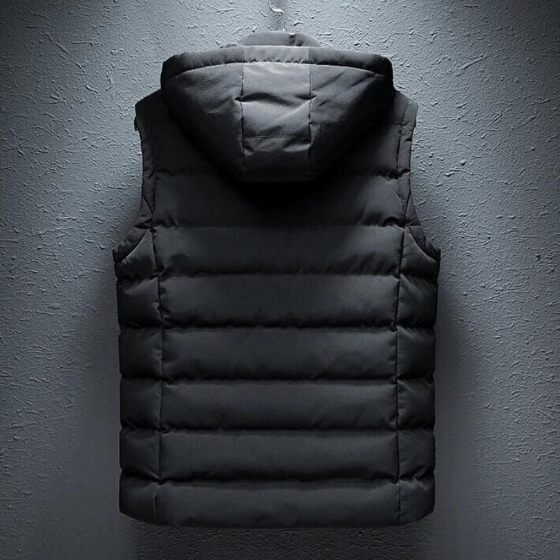 Men's Hooded Puffer Vest with Zip Pockets