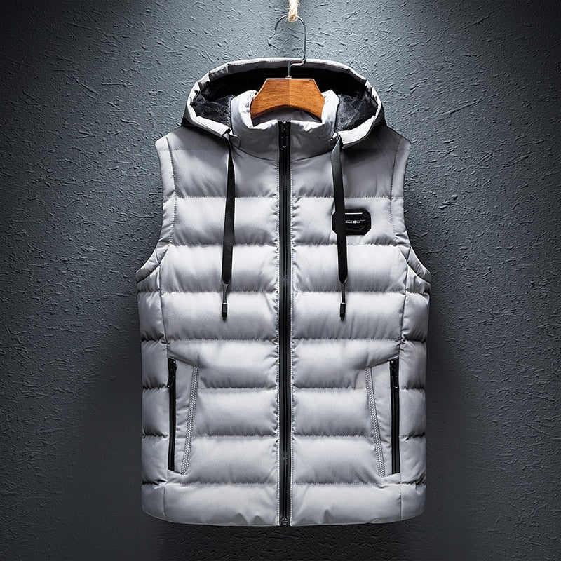 Men's Hooded Puffer Vest with Zip Pockets