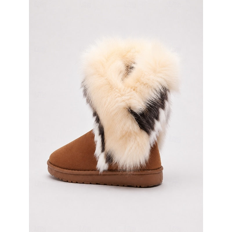 Women's Fur Trim Pull-On Snow Boots with Grippy Sole