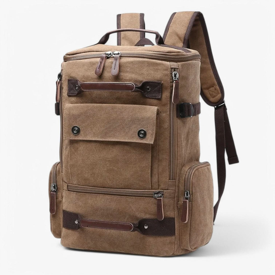Unisex Canvas Travel Backpack with Multiple Zip Pockets