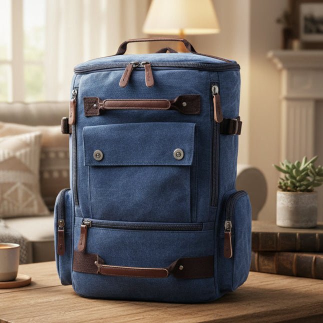 Unisex Canvas Travel Backpack with Multiple Zip Pockets