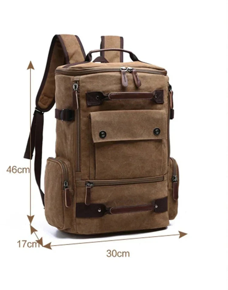 Unisex Canvas Travel Backpack with Multiple Zip Pockets